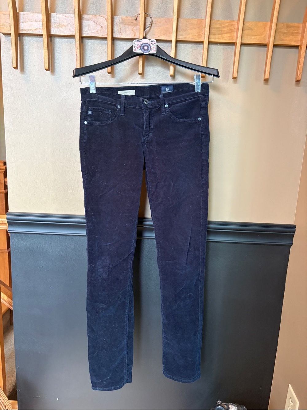 AG Adriano Goldschmied The Stevie Slim Straight Corduroy Pants Navy Blue 26R